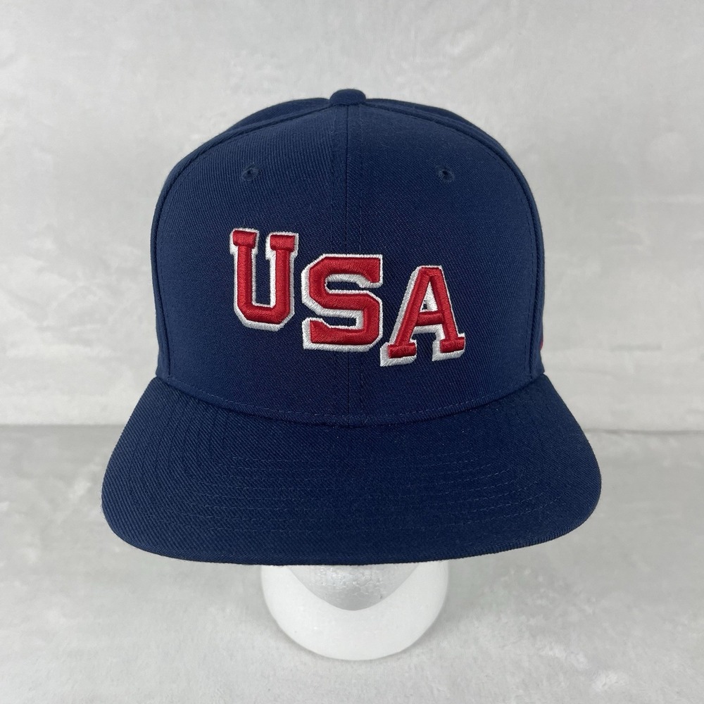 Nike Team USA Hockey Hat Cap M/L Blue Dri Fit Pro Cap Snapback Adjustable